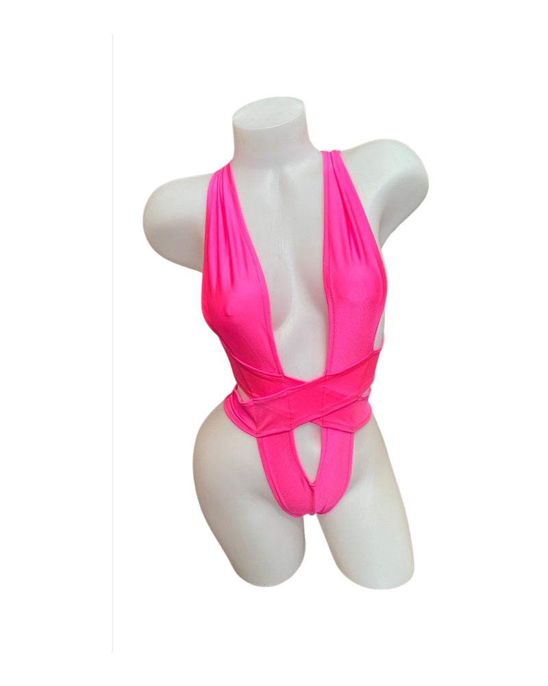 Criss Cross Bodysuit Hot Pink - Model Express Vancouver