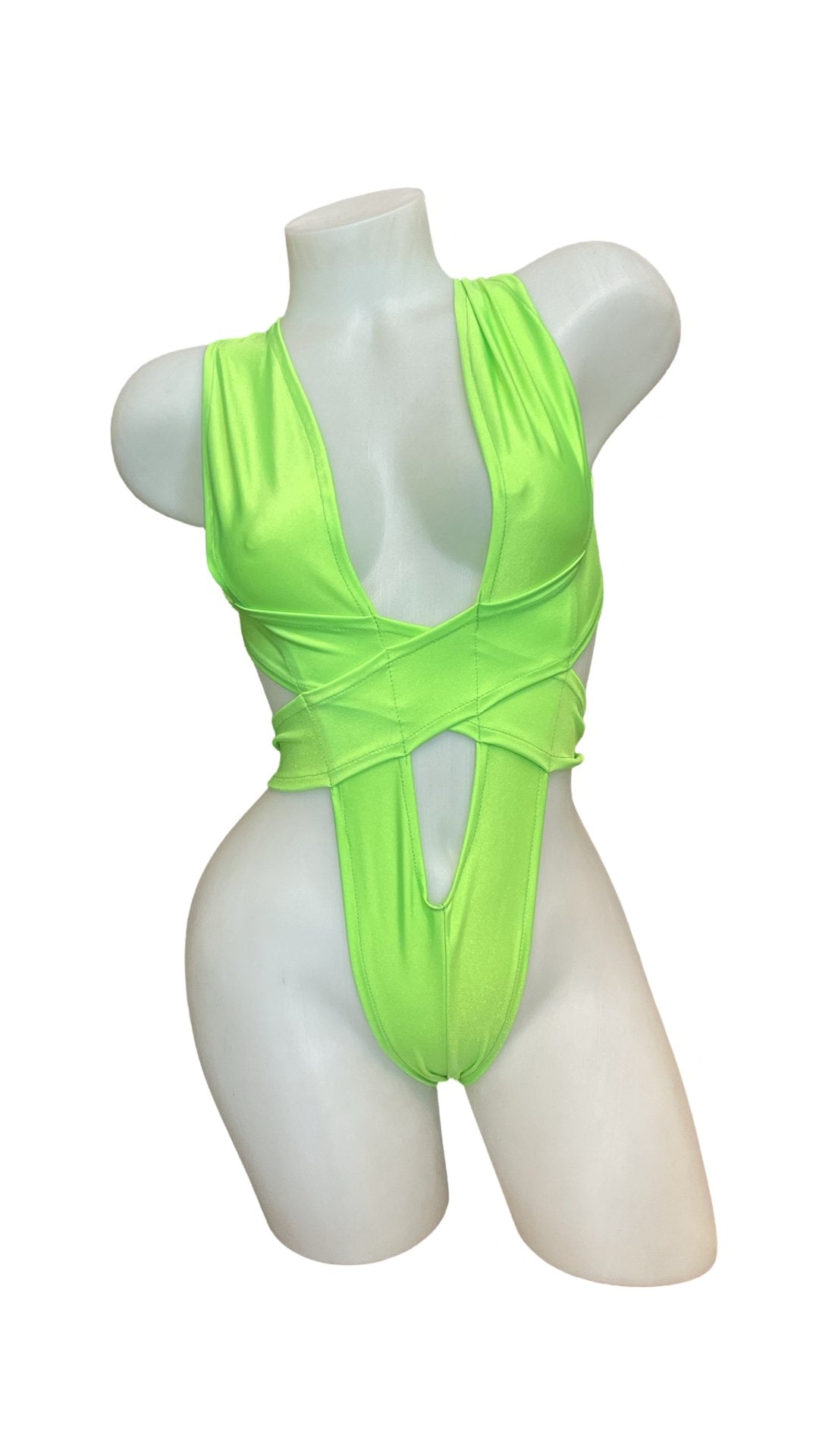 Criss Cross Bodysuit Neon Green - Model Express VancouverBikini