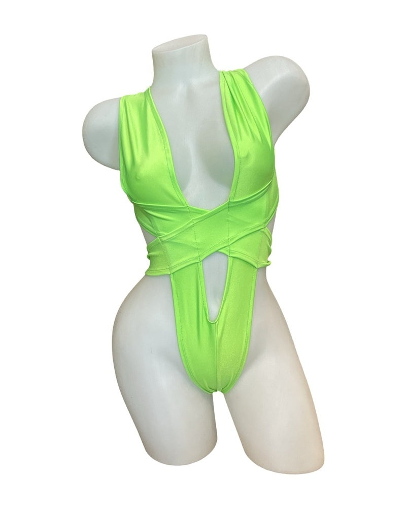 Criss Cross Bodysuit Neon Green - Model Express Vancouver