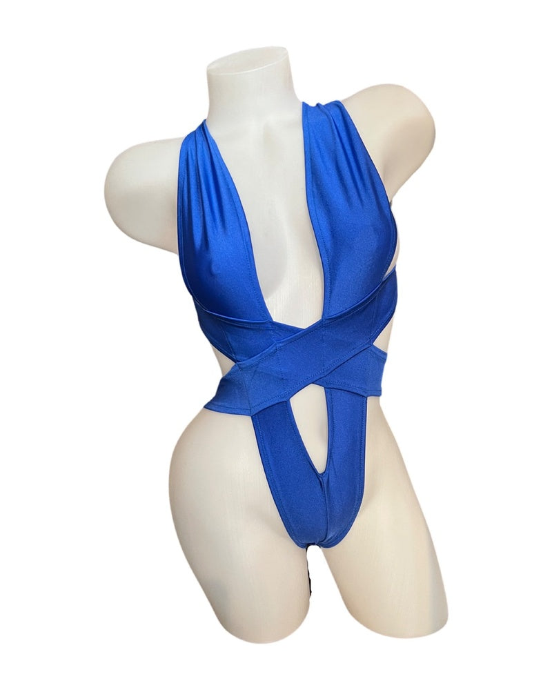 Criss Cross Bodysuit Royal Blue - Model Express Vancouver