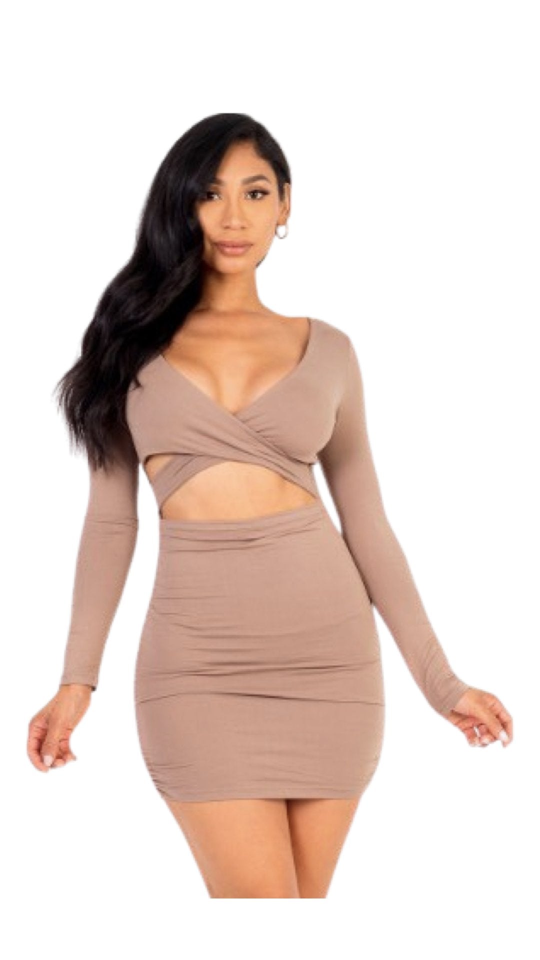 Criss Cross Mini Dress Taupe - Model Express VancouverClothing