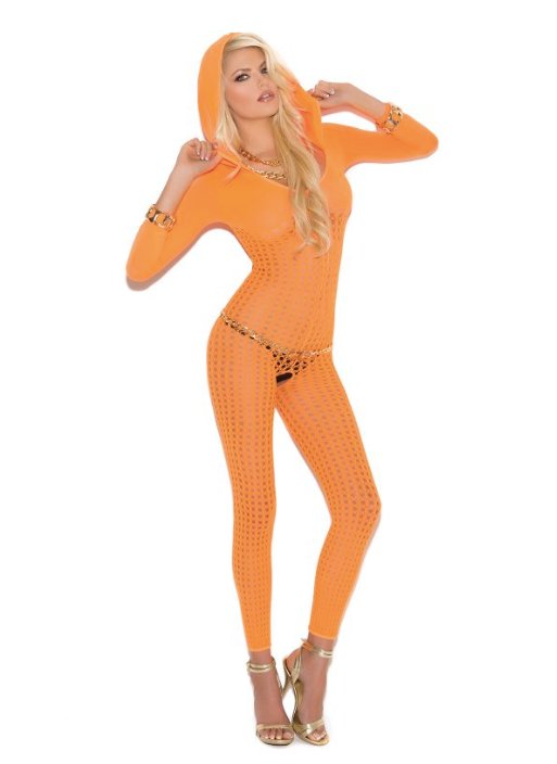 Crochet Bodystocking with Hood Orange - Model Express VancouverLingerie