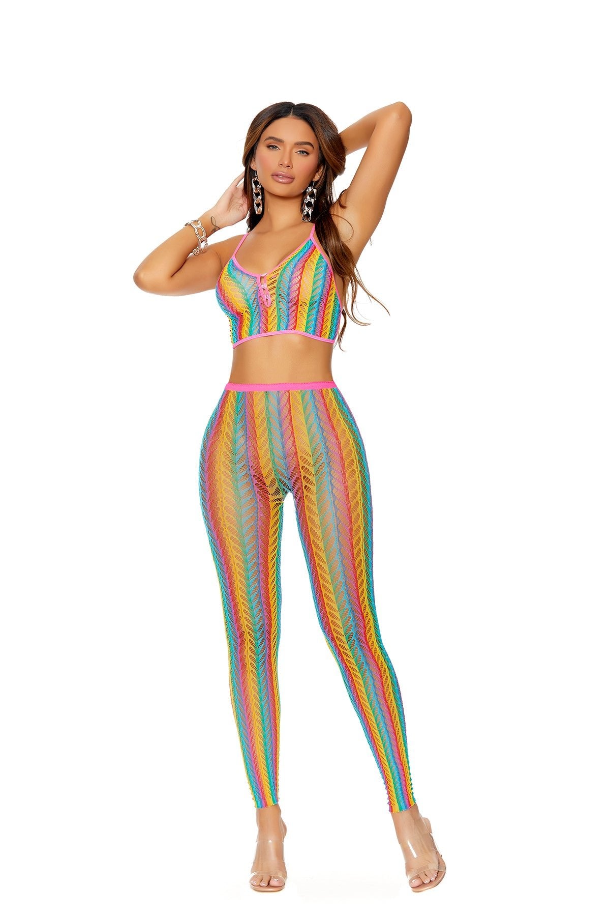 Crochet Net Cami Top and Leggings Rainbow - Model Express VancouverLingerie