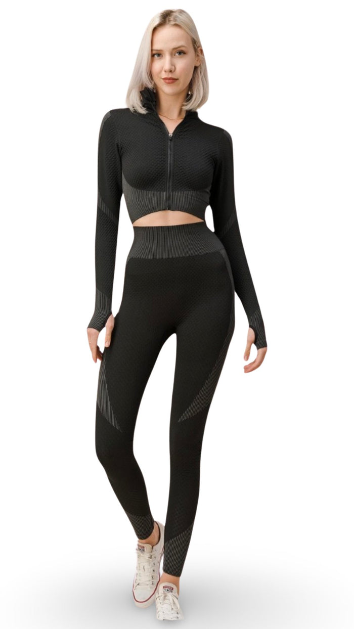 Crop Jacket and Pants Set Black/Grey - Model Express Vancouver