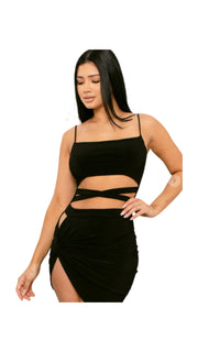 Crop Top Cross Mini Dress Black - Model Express VancouverClothing