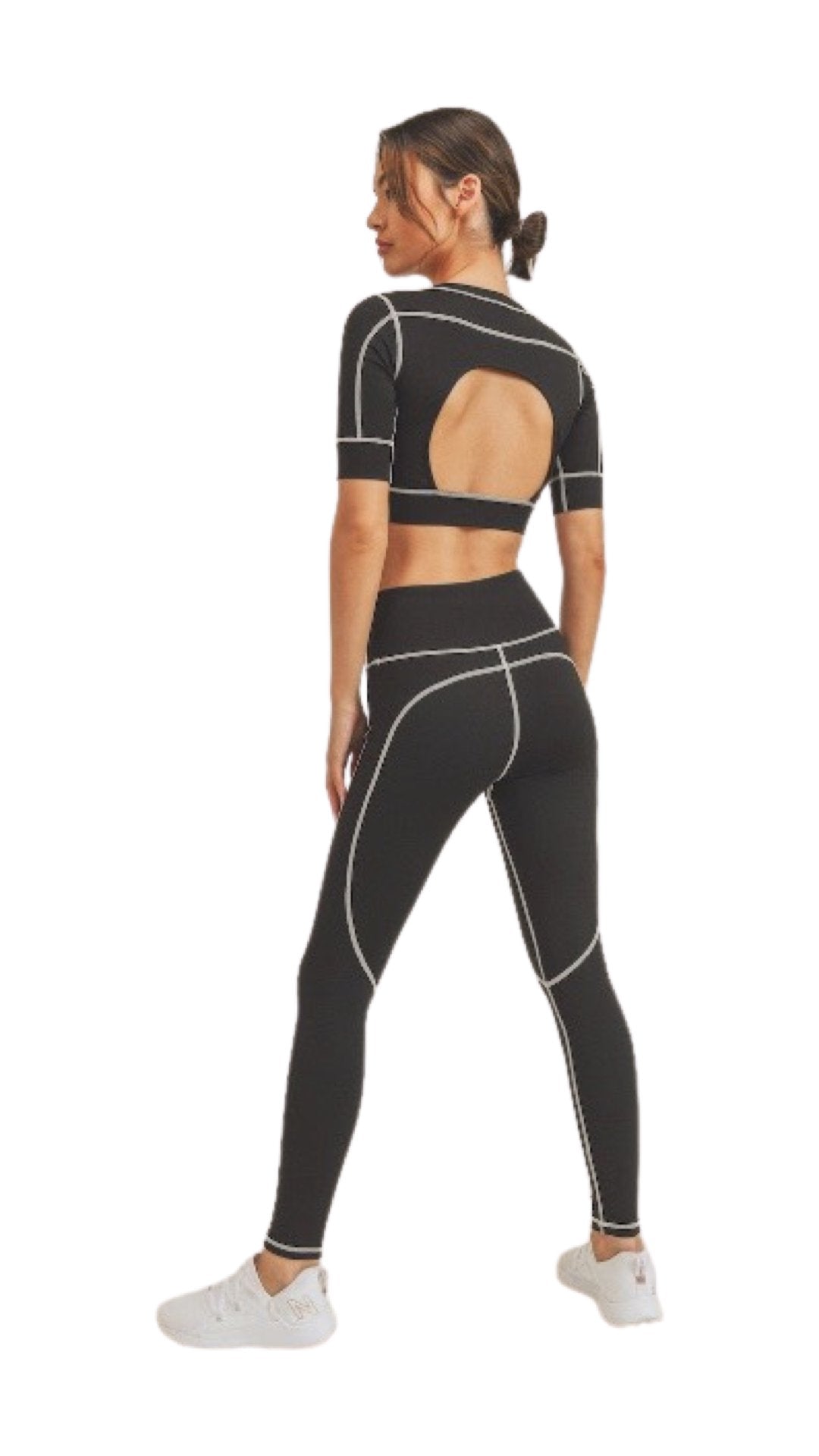Crop Top with Open Back and Leggings Set Black - Model Express Vancouver