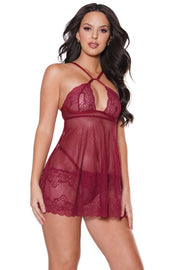 Cross Halter Underwire Babydoll Merlot - Model Express VancouverLingerie