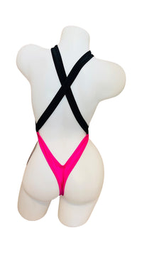 Cross Shoulder Bodysuit Black/Pink - Model Express VancouverBikini