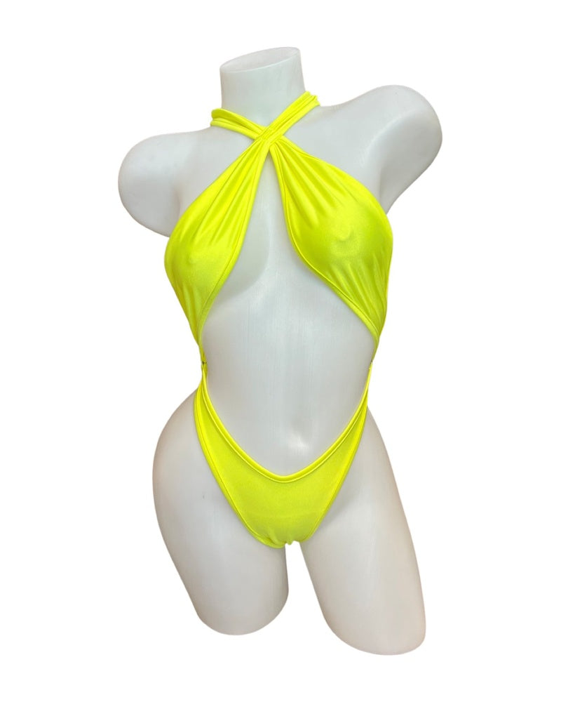 Cross Shoulder Bodysuit Neon Yellow - Model Express Vancouver
