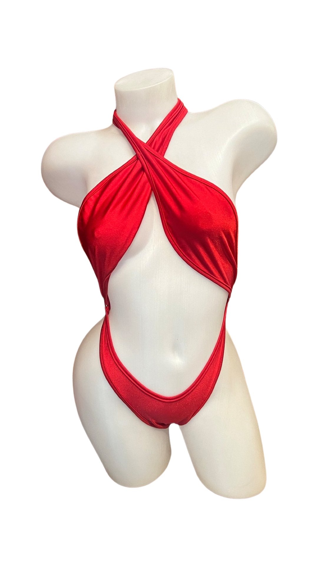 Cross Shoulder Bodysuit Red - Model Express VancouverBikini