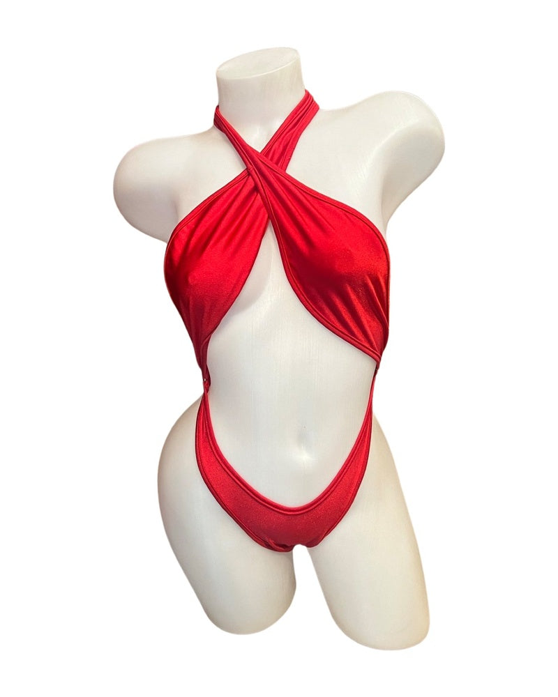 Cross Shoulder Bodysuit Red - Model Express Vancouver