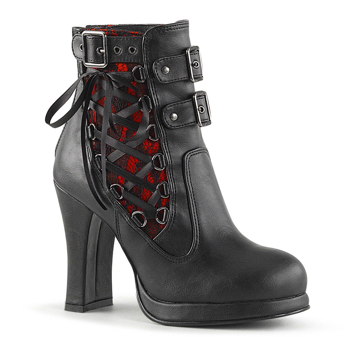 Demonia Crypto-51 - Blk-Red Lace Vegan Leather