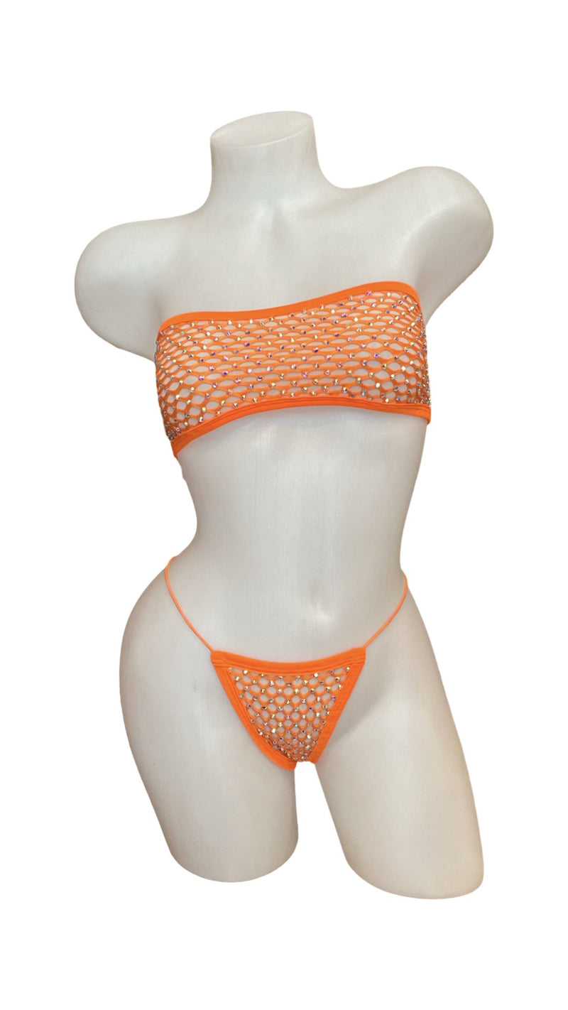 Crystal Bandeau Bikini Set - Orange - Model Express VancouverLingerie