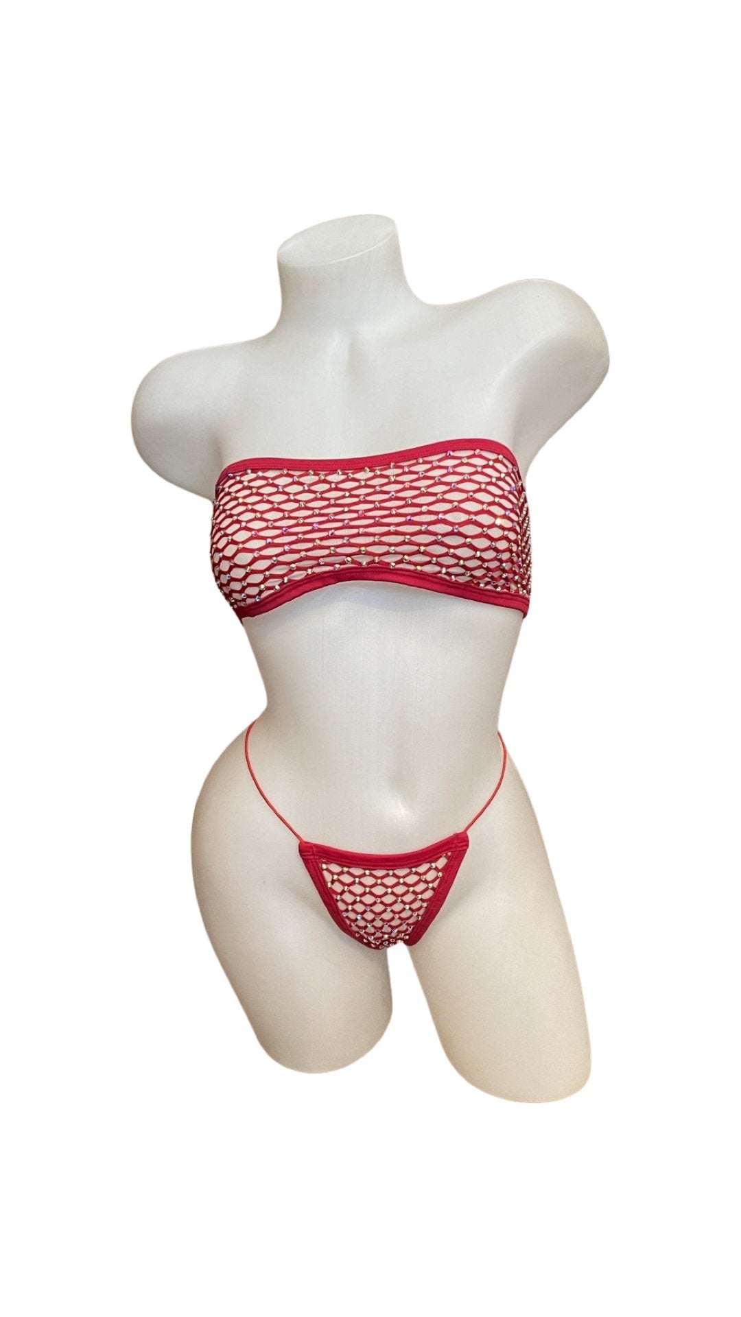 Crystal Bandeau Bikini Set - Red - Model Express VancouverLingerie