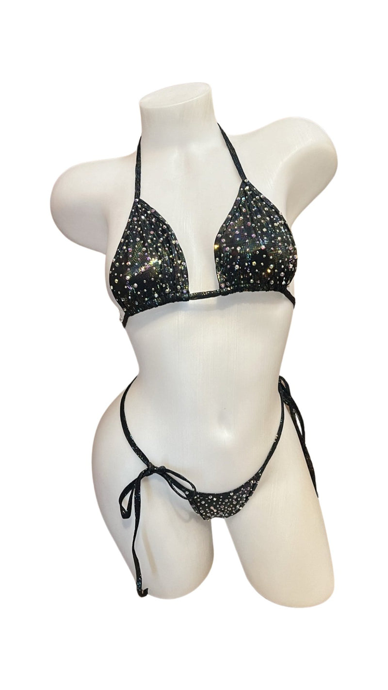 Crystal Fun Tie Bikini Set Black Holographic - Model Express VancouverLingerie