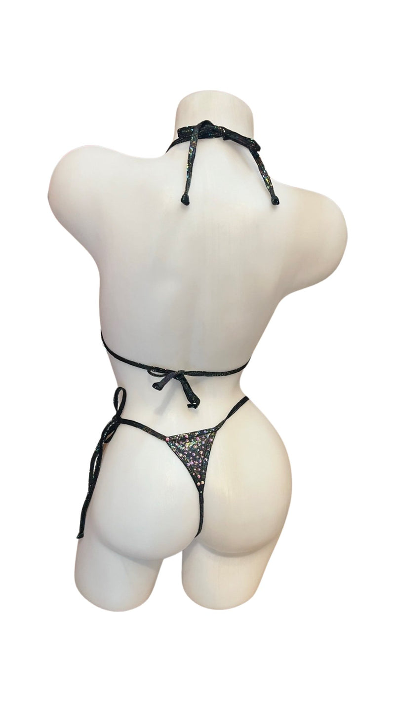 Crystal Fun Tie Bikini Set Black Holographic - Model Express VancouverLingerie
