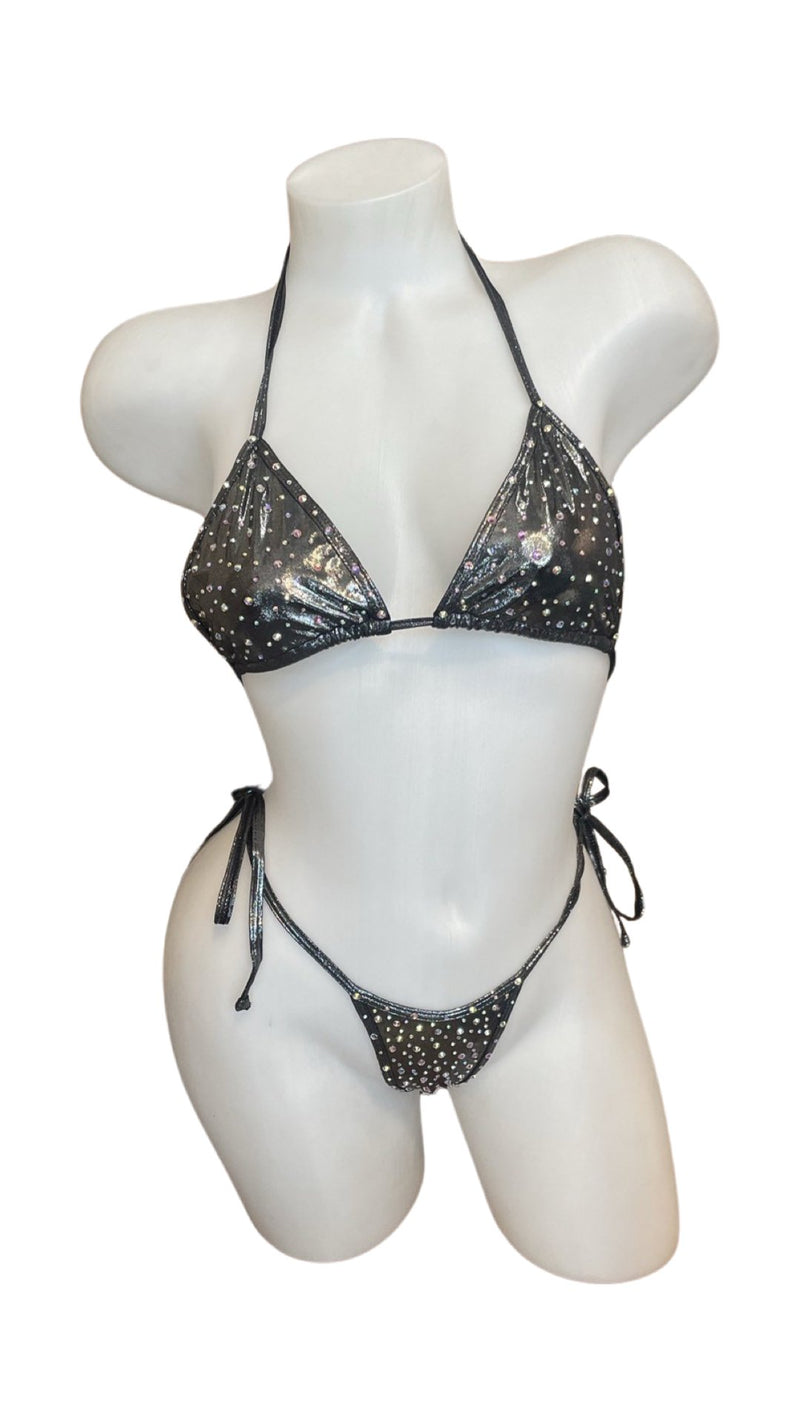 Crystal Fun Tie Bikini Set Gunmetal - Model Express VancouverLingerie