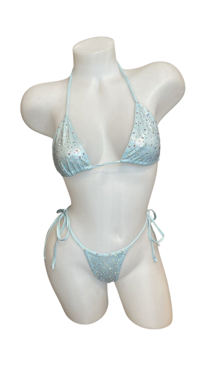 Crystal Fun Tie Bikini Set Metallic Baby Blue - Model Express VancouverLingerie