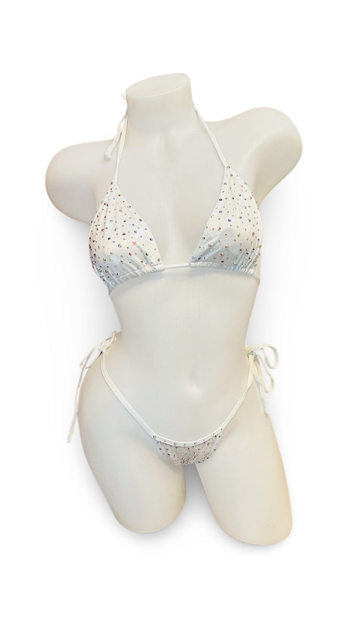 Crystal Fun Tie Bikini Set Metallic White - Model Express VancouverLingerie