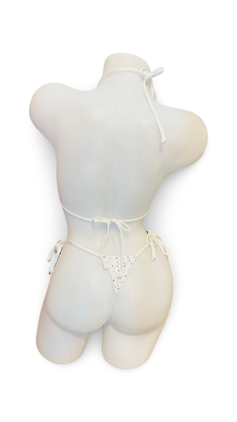 Crystal Fun Tie Bikini Set Metallic White - Model Express VancouverLingerie