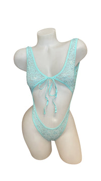 Crystal Lace Front Tie Bodysuit Aqua - Model Express VancouverLingerie