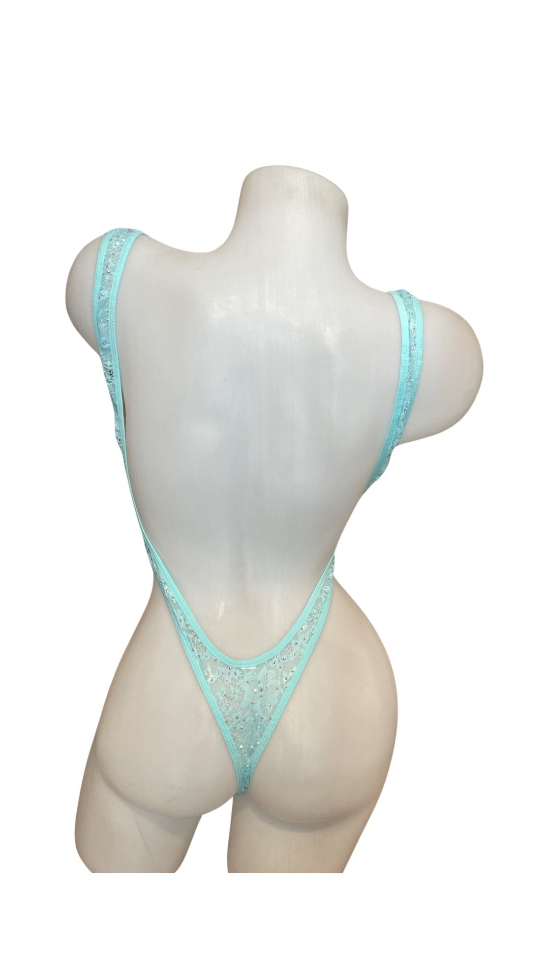 Crystal Lace Front Tie Bodysuit Aqua - Model Express VancouverLingerie