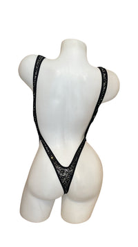 Crystal Lace Front Tie Bodysuit Black - Model Express VancouverLingerie