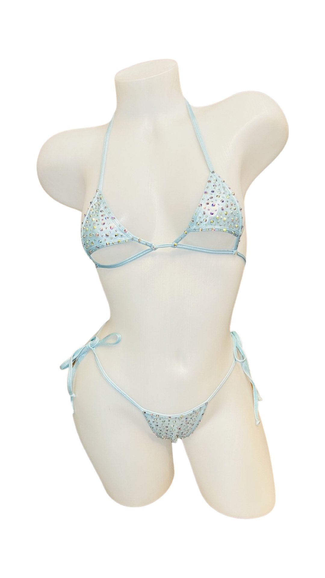 Crystal Under Bust Bikini Baby Blue Glitter - Model Express VancouverLingerie