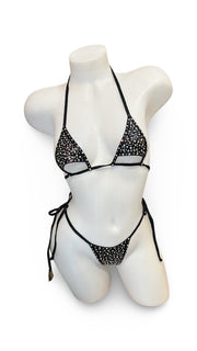 Crystal Under Bust Bikini Wet Look Black - Model Express VancouverLingerie