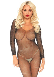 Crystalized Rhinestone Fishnet Bodystocking Black - Model Express VancouverLingerie