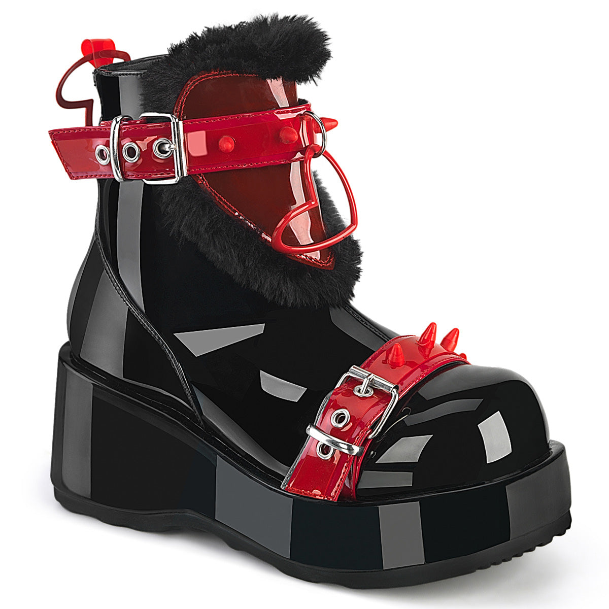 Demonia Cubby-57 - Blk Pat-Red PVC