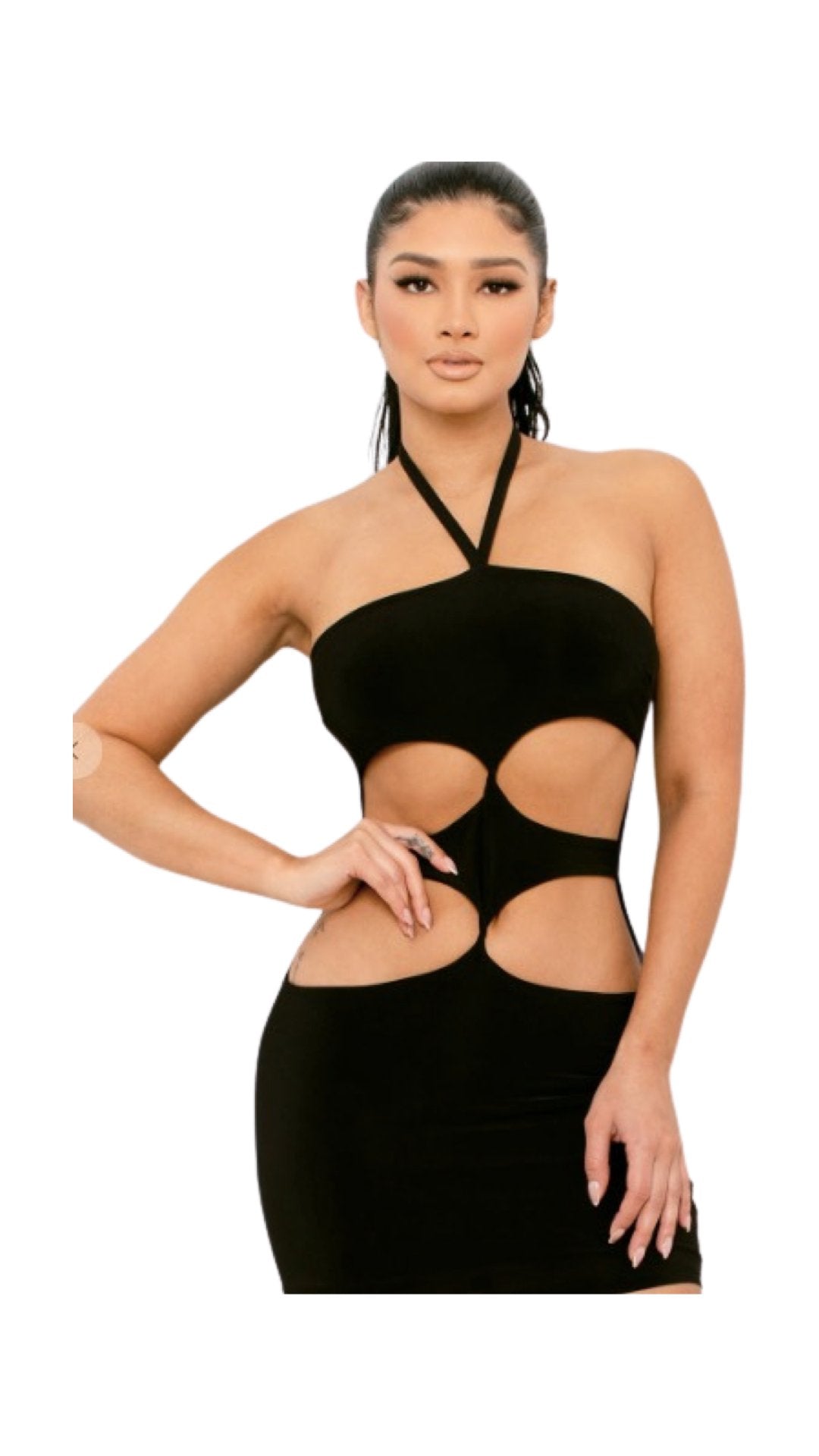 Cutout Halter Mini Dress Black - Model Express VancouverClothing