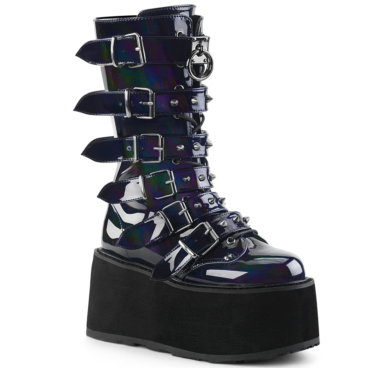 Demonia Damned-225 - Blk Hologram Vegan Leather