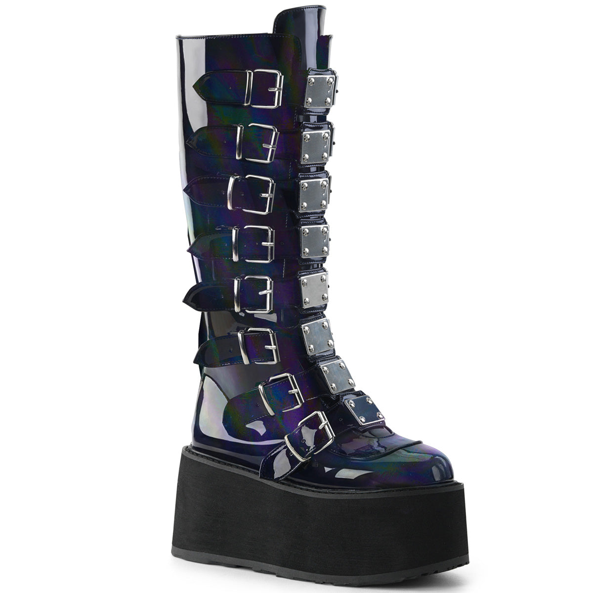 Demonia Damned-318 - Blk Hologram Vegan Leather