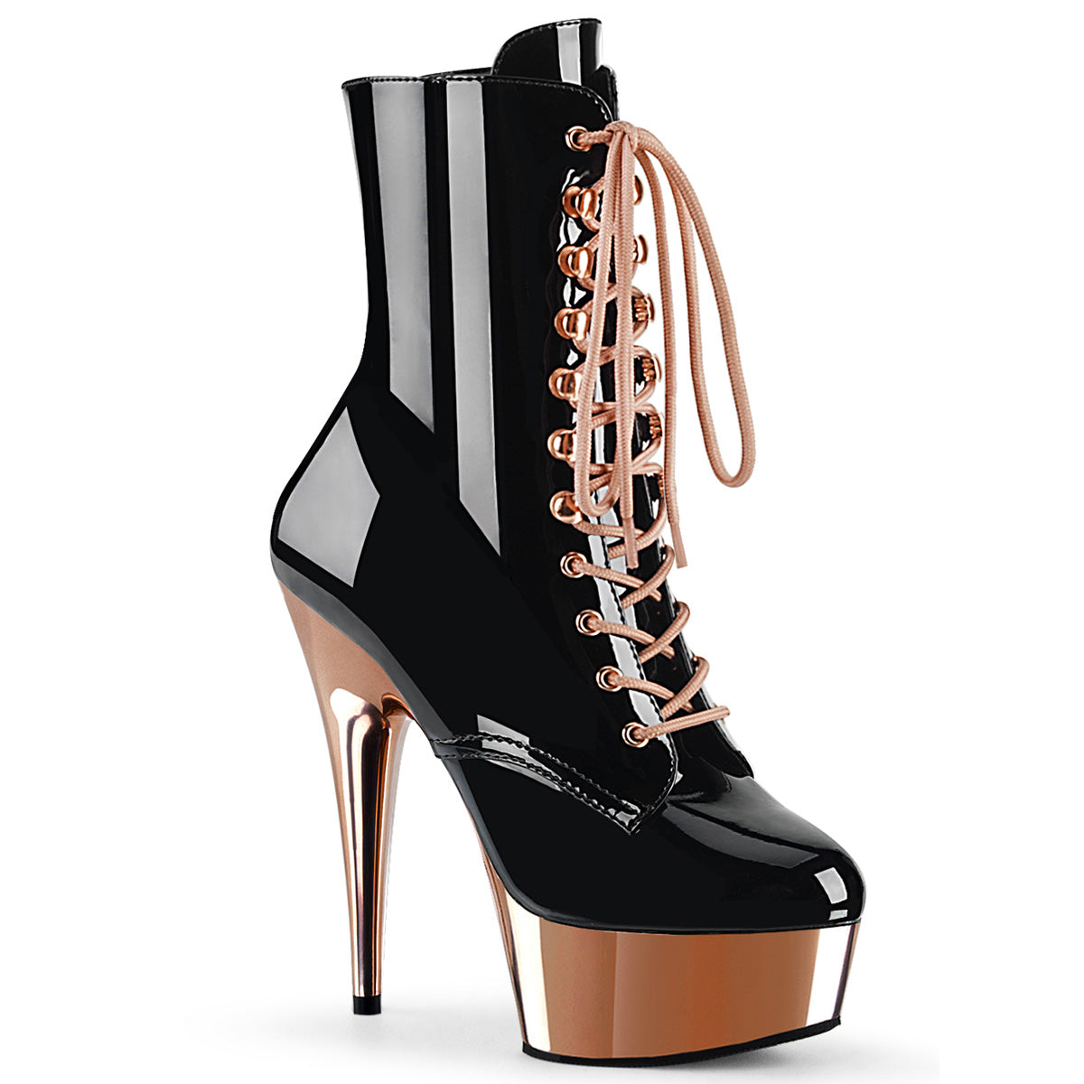 Pleasers Delight-1020 - Blk Pat/Rose Gold Chrome