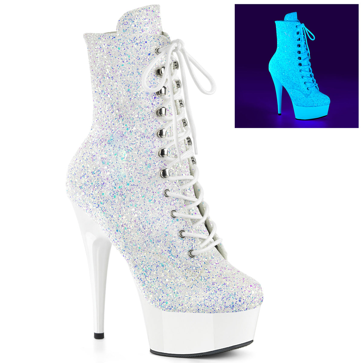 Pleasers Delight-1020Lg - Neon Wht Multi Glitter/Neon Wht