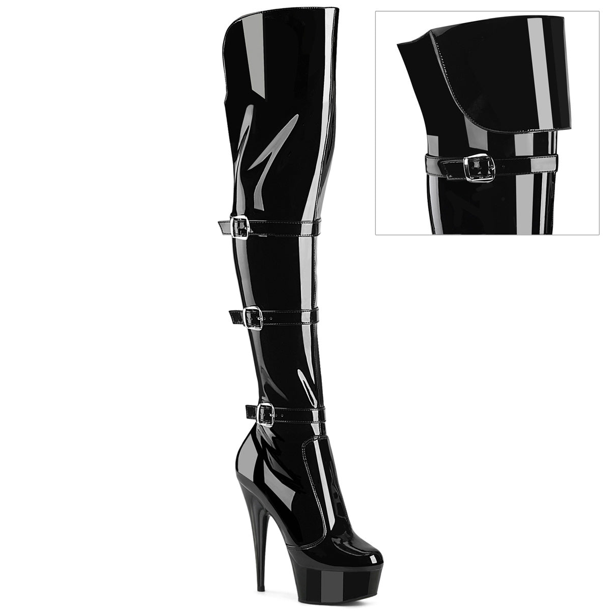 Pleasers Delight-3018 - Blk Str. Pat/Blk