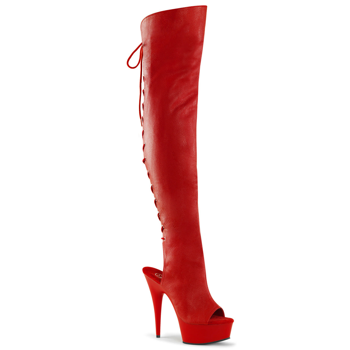 Pleasers Delight-3019 - Red Faux Leather/Red Matte