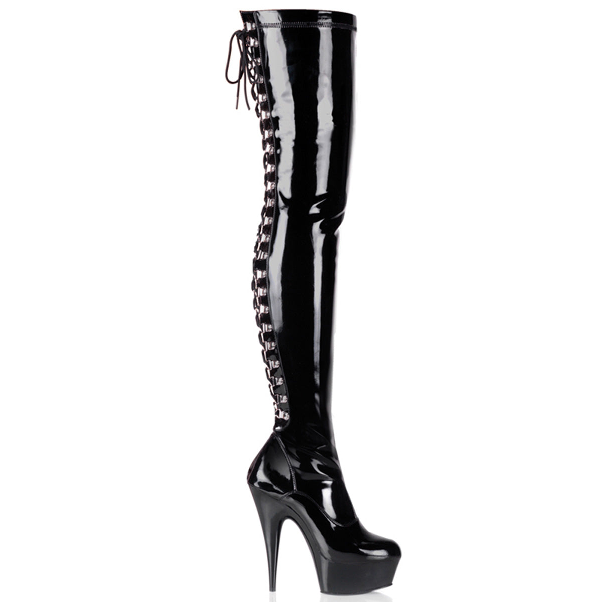 Pleasers Delight-3063 - Blk Str Pat/Blk