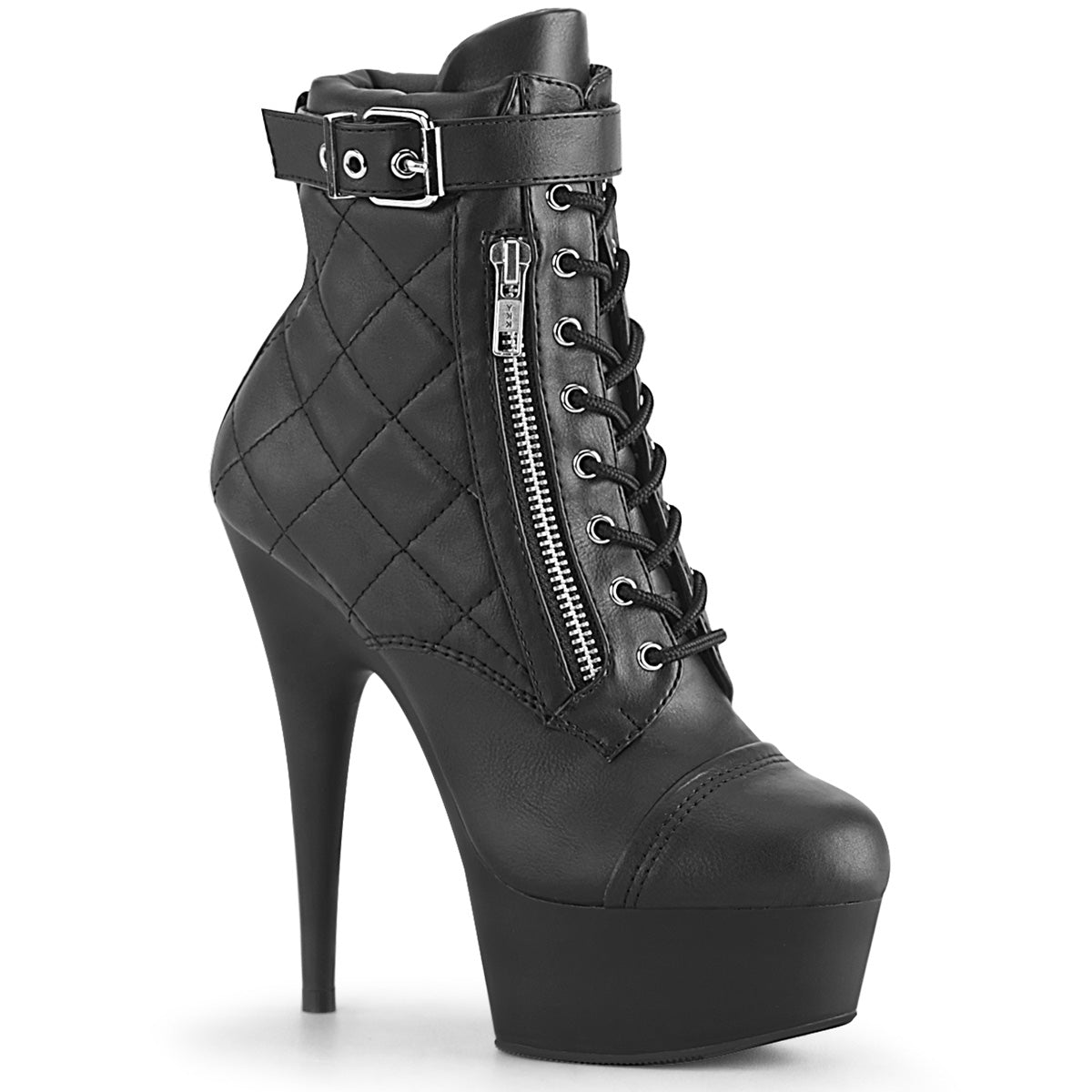 Pleasers Delight-600-05 - Blk Faux Leather/Blk Matte