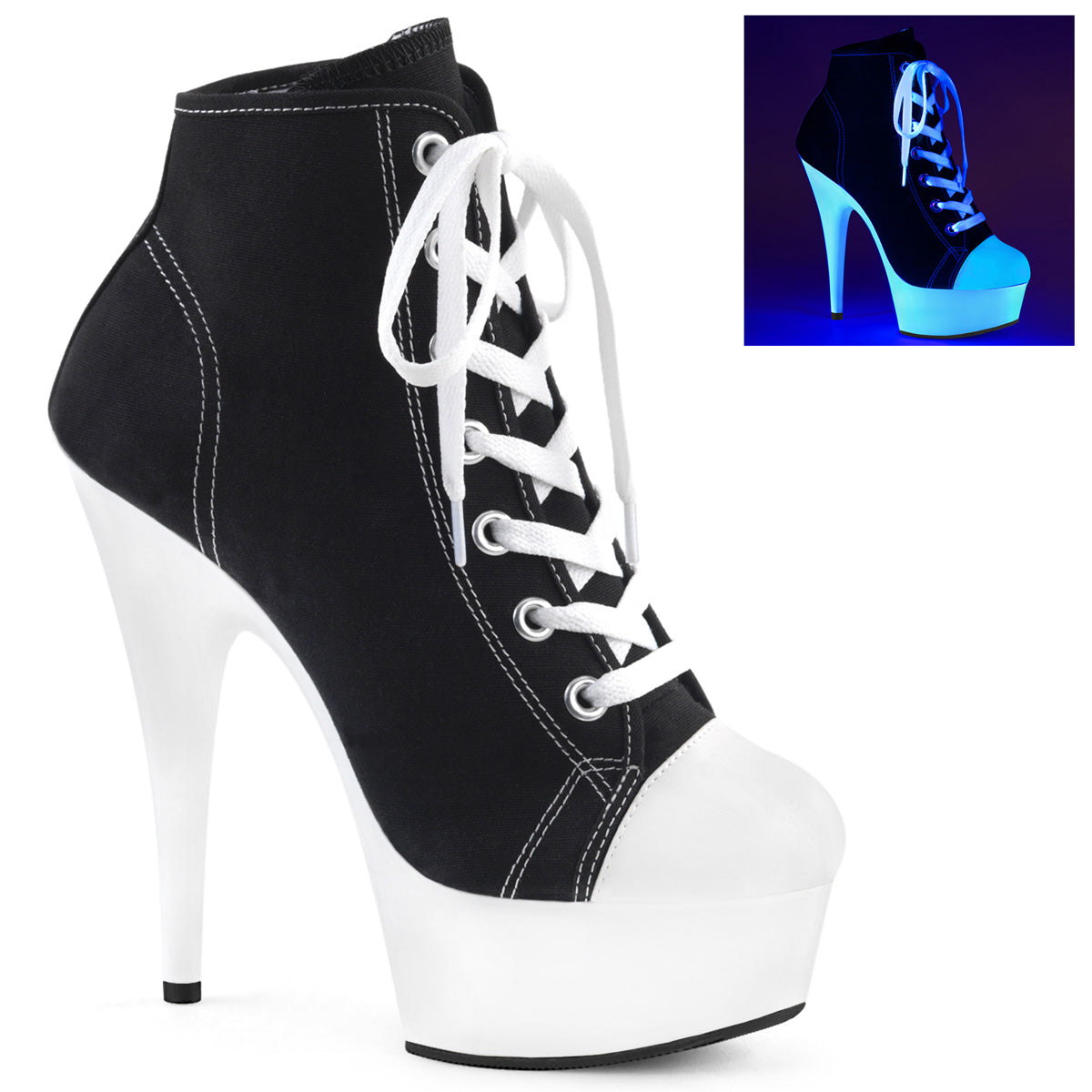 Pleasers Delight-600Sk-02 - Blk Canvas/Neon White