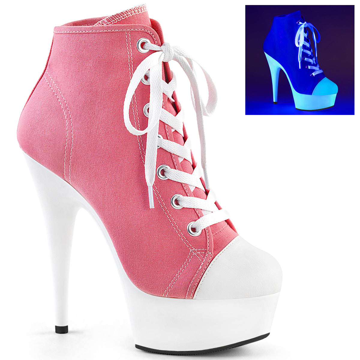 Pleasers Delight-600Sk-02 - Pink Canvas/Neon White