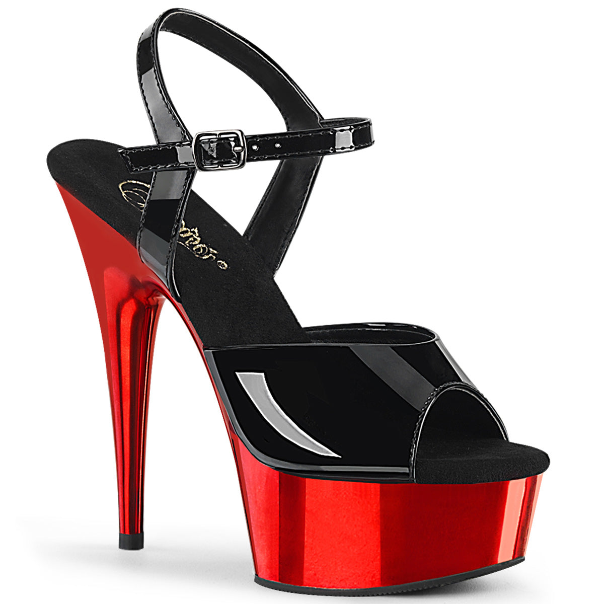 Pleasers Delight-609 - Blk Pat/Red Chrome