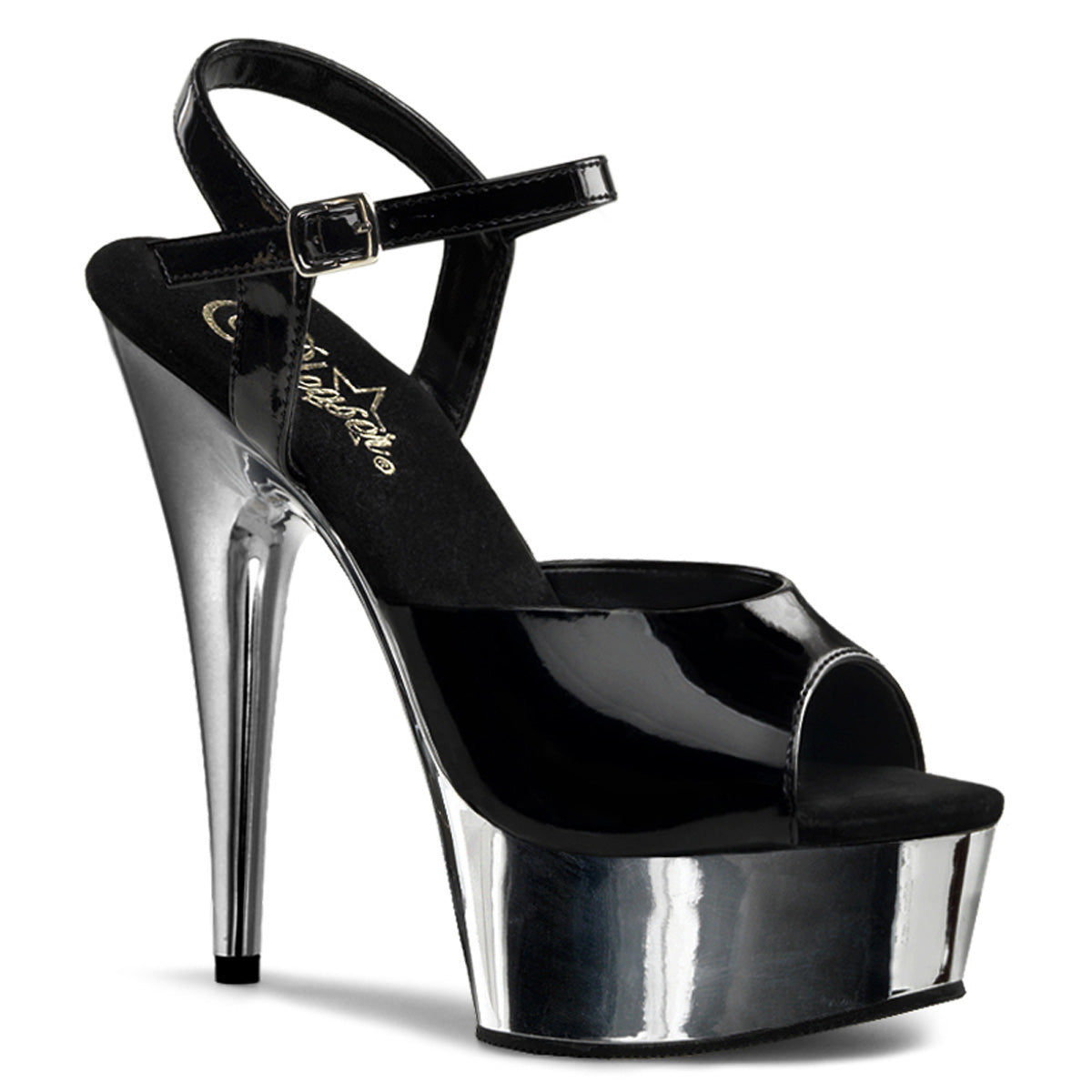 Pleasers Delight-609 - Blk/Slv Chrome