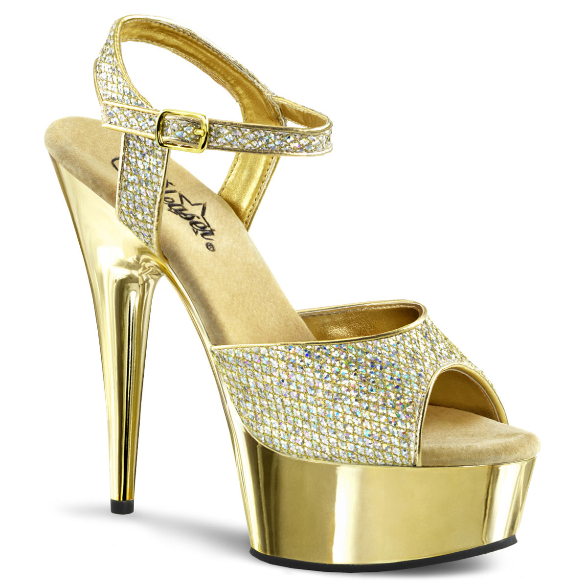 Pleasers Delight-609G - Gold Multi Gltr/Gold Chrome