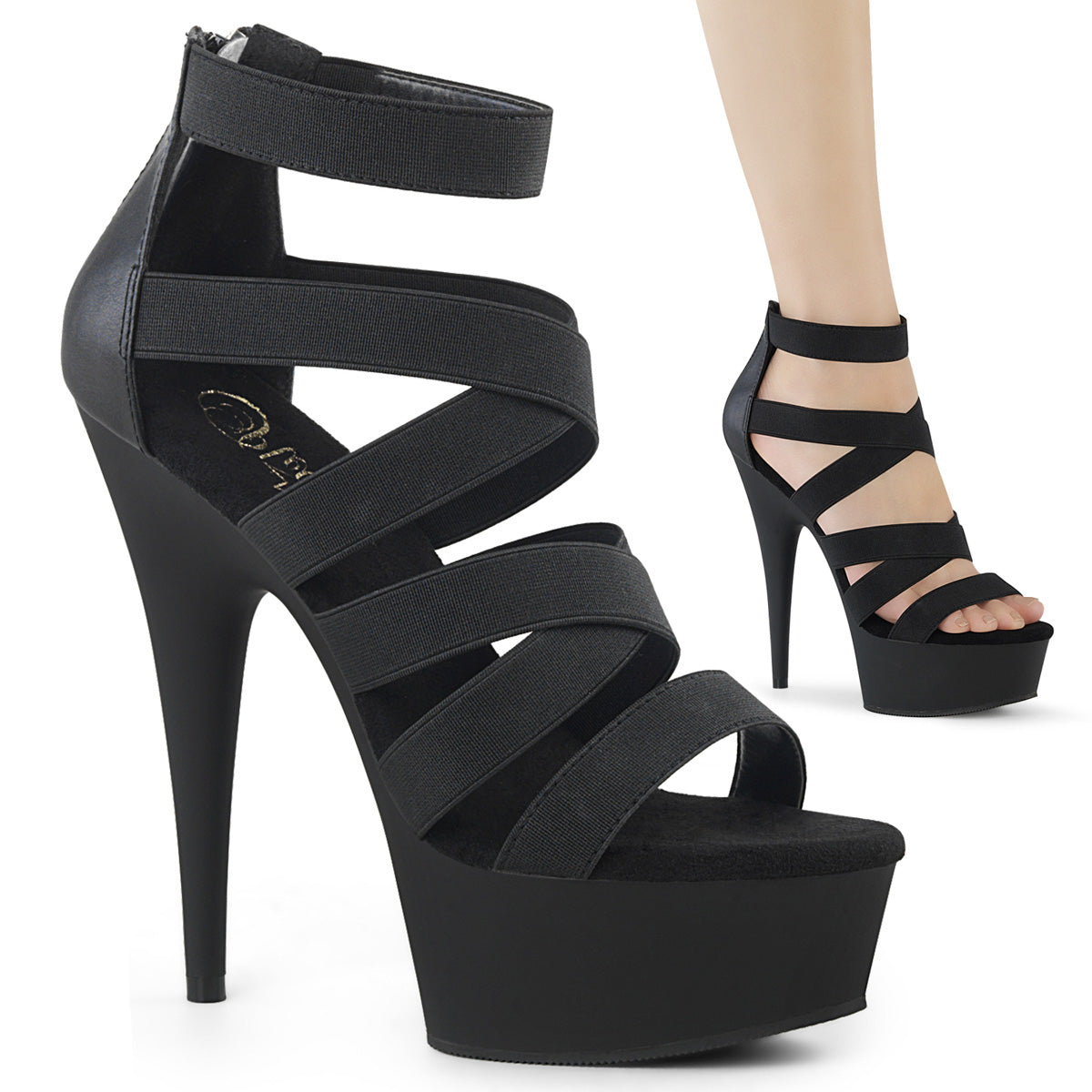 Pleasers Delight-659 - Blk Elastic Band-Faux Leather/Blk Matte