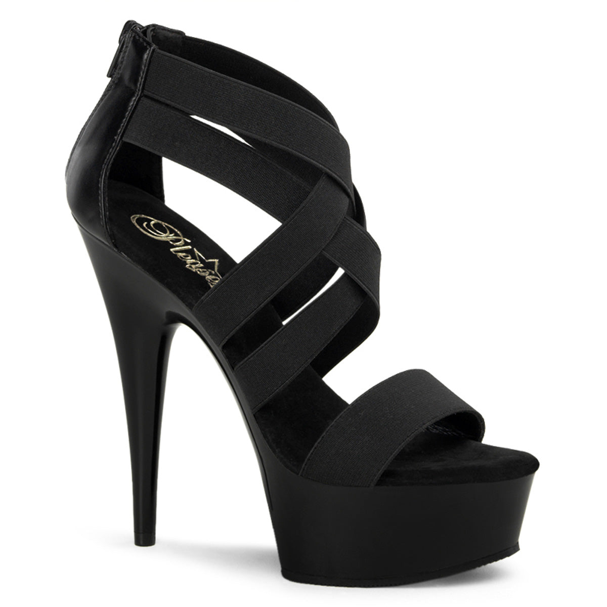 Pleasers Delight-669 - Blk Elastic Band-Faux Leather/Blk