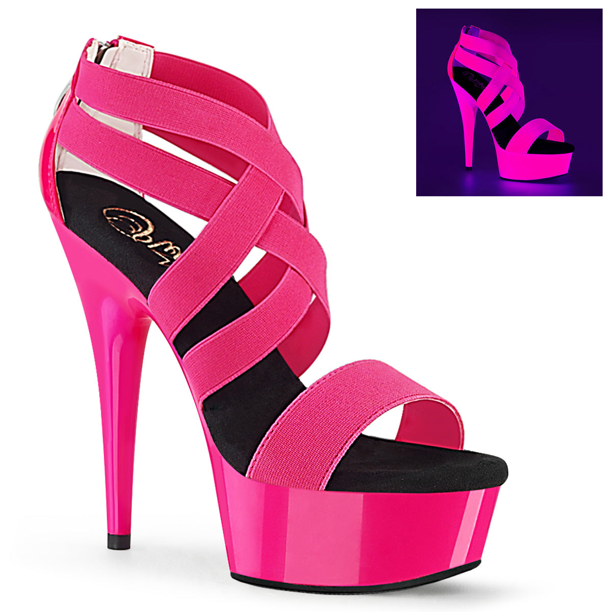 Pleasers Delight-669Uv - Neon H. Pink Elastic Band-Pat/Neon H. P.