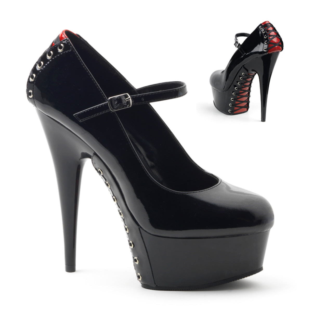 Pleasers Delight-687Fh - Blk-Red Pat/Blk