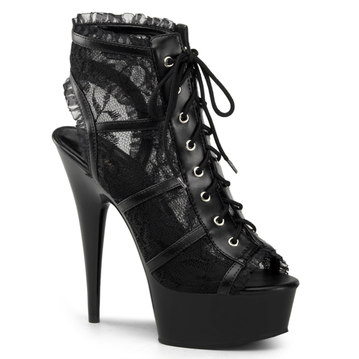 Pleasers Delight-696Lc - Blk Mesh-Lace/Blk